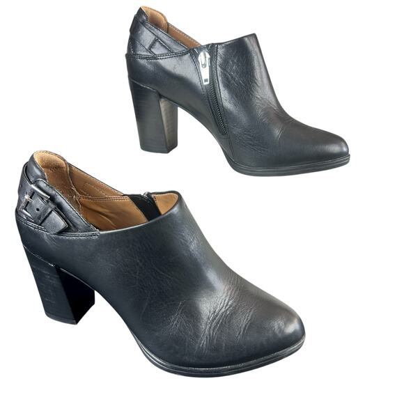 Clarks Artisan Ankle Boots Women Sz 5 M Black Leather BLock Heel Classic Booties - Picture 6 of 9